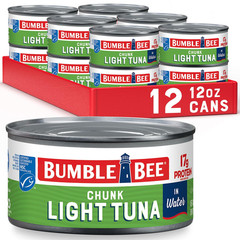 Chunk Light Tuna in Water, 12 Oz Can (Pack of 12) – Wild Caught Skipjack Tuna –