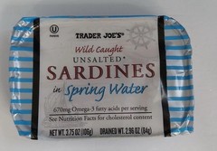 Trader Joe’s Unsalted Wild Caught Sardines In Spring Water. 2pk