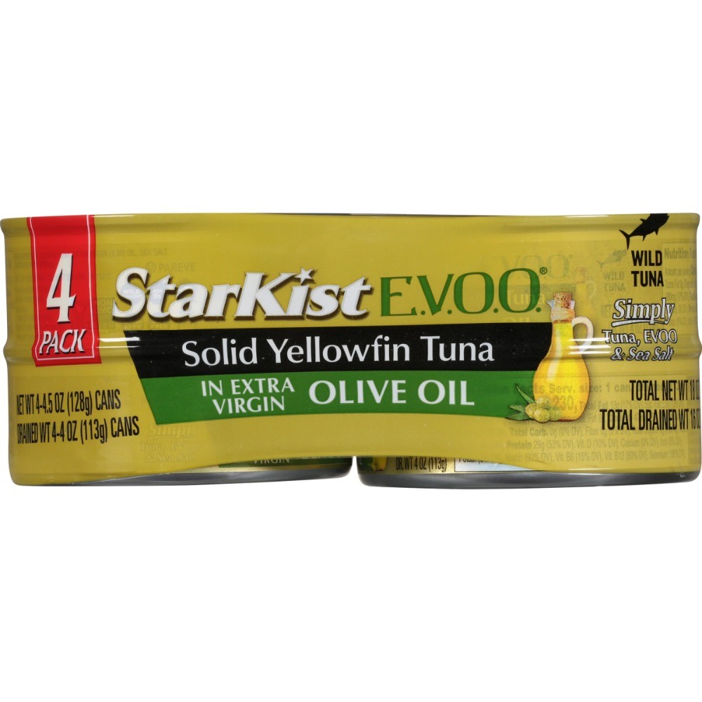Solid Yellowfin/Light Tuna in Extra Virgin Olive Oil, 4.5 oz, 4 Cans,