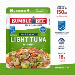 Chunk Light Tuna in Water, 2.5 oz Pouches (Pack of 12) – Ready to Eat Wild Ca…