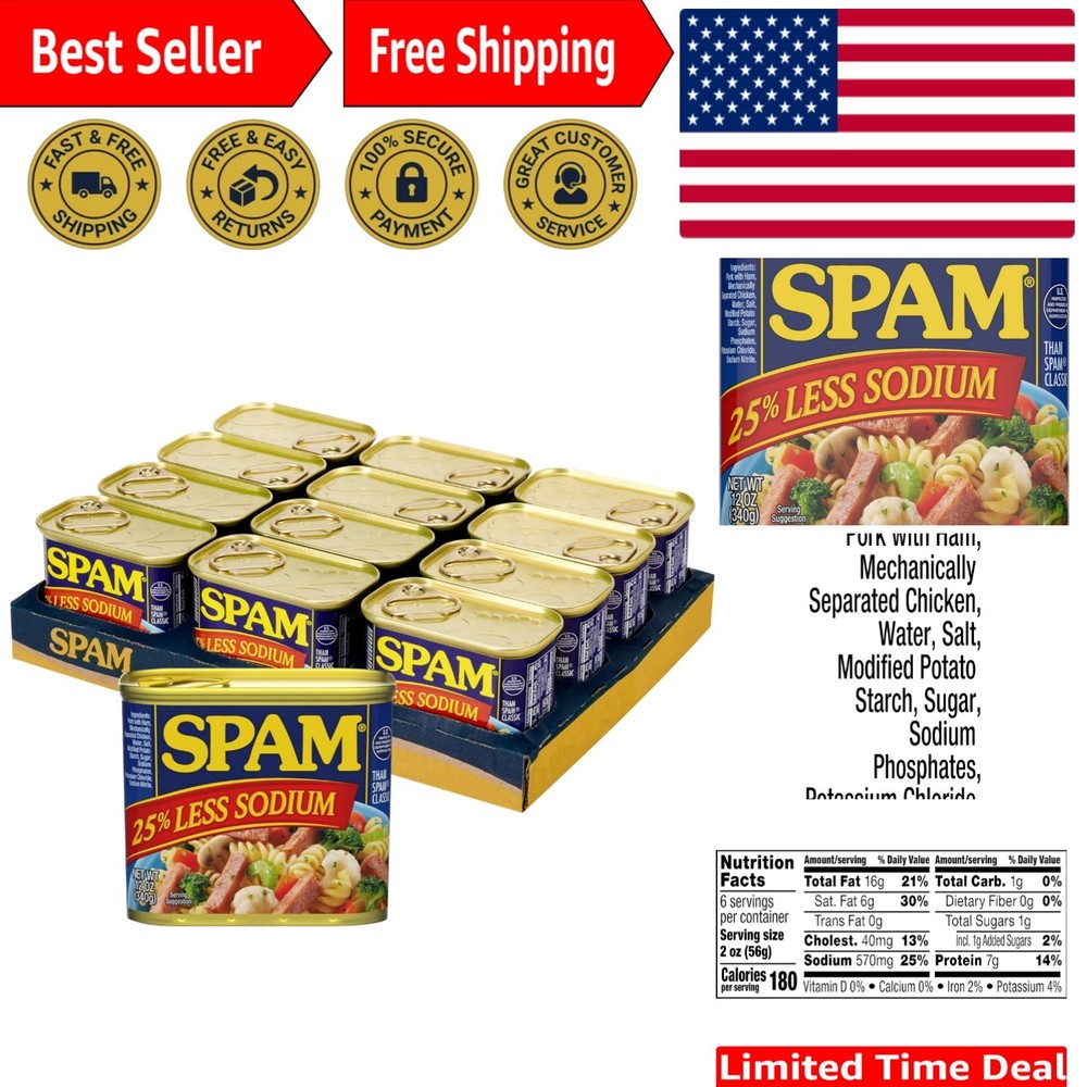 Iconic Flavor: 25% Less Sodium Canned Meats – 12 oz x 12 Pack for Easy Meals