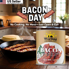 Werling Fully Cooked Canned Bacon 12 oz – Ready to Eat Smoked Pack of 1