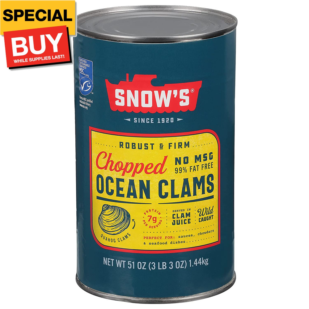 Ocean Chopped Clams Canned, 51 oz Can – 7g Protein per Serving – Gluten Free, No