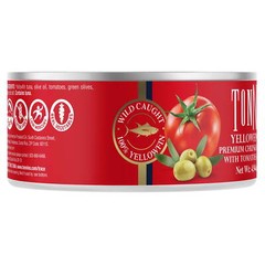 Yellowfin Tuna chunks with tomatoe and olives, 4.94 oz, Can, Wild Caught