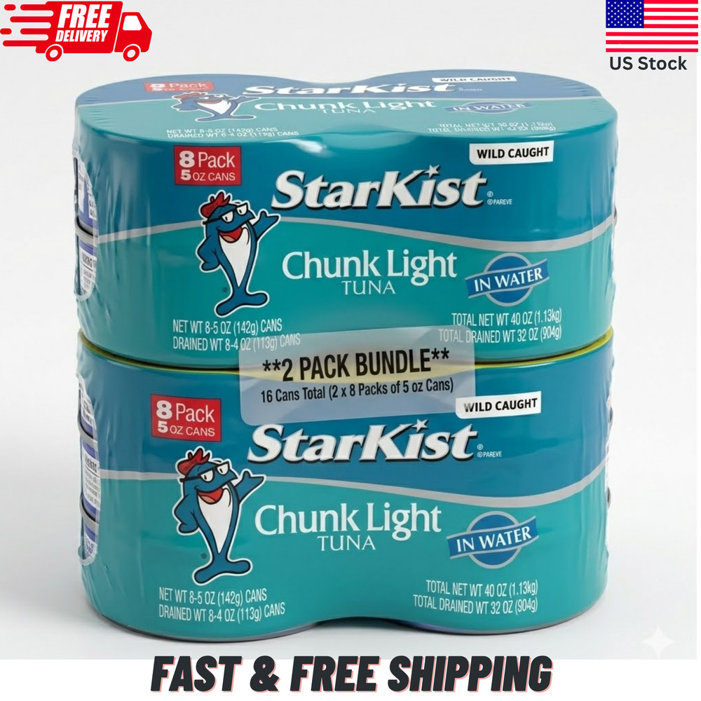(16 Cans) StarKist Chunk Light Tuna in Water – 2 Packs of 8 – 5 oz Cans – NEW