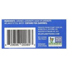 Wild Planet, Wild Sardines In Water, No Salt Added, 4.4 oz (125 g)