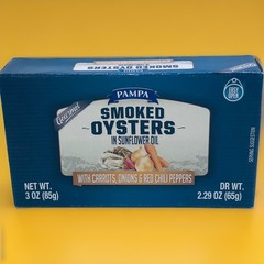 SMOKED OYSTERS IN SUNFLOWER OIL Pampa ( 12 Pk – 3 OZ. TINS) Exp.2027 ( 12 Cans