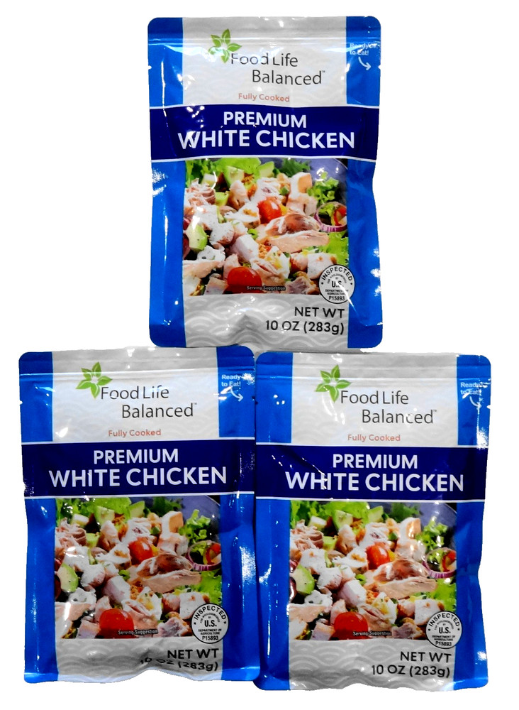 Lot 3 Food Life Balanced Fully Cooked PREMIUM WHITE CHICKEN 10 oz – Total 30 oz