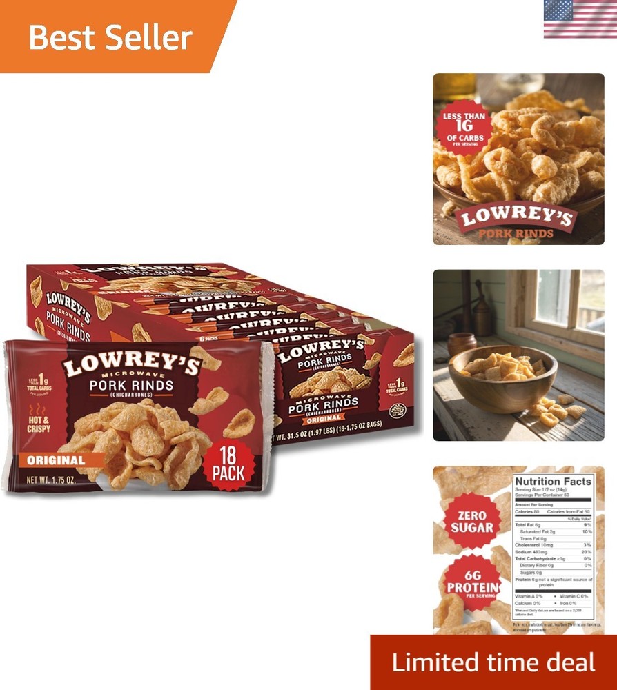 Delicious Bacon Curls Pork Rinds – Microwavable, 18 Pack, Family-Friendly Snack