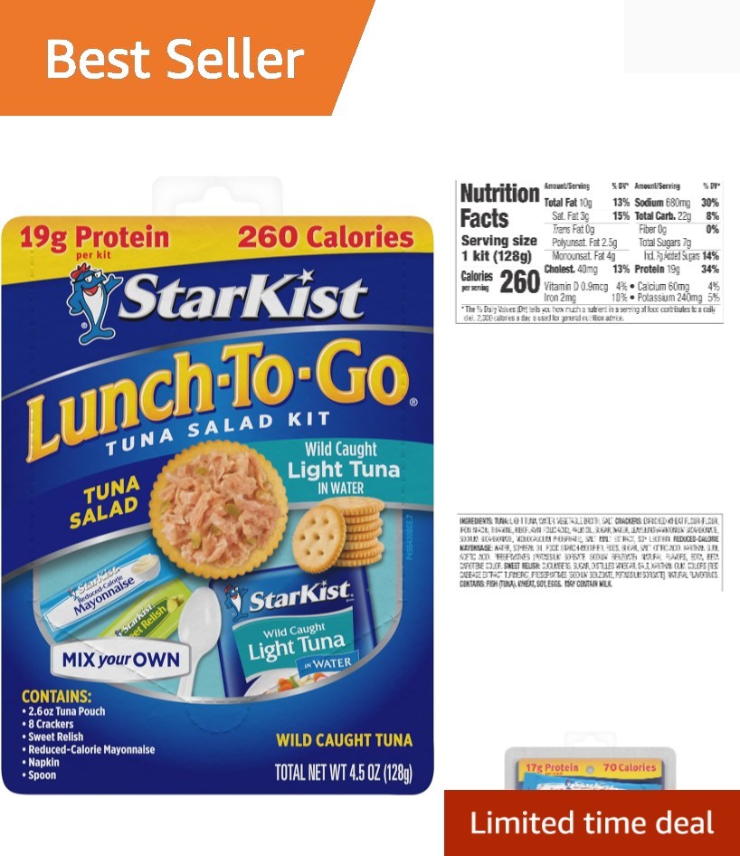 Lunch-To-Go Mix Your Own Tuna Salad, Chunk Light Tuna Pouch, 4.5 Ounce Kit, 1…