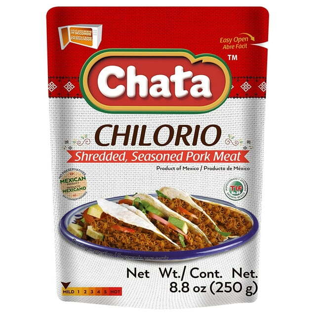 Chata Pork Chilorio 8.8oz Pack of 12 | Ready-to-Eat Shredded Seasoned Pork