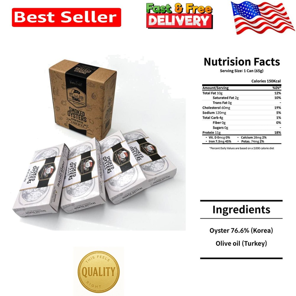 Delicious Smoked Oysters in Pure Olive Oil – Gluten Free, Non-GMO (Pack of 4)