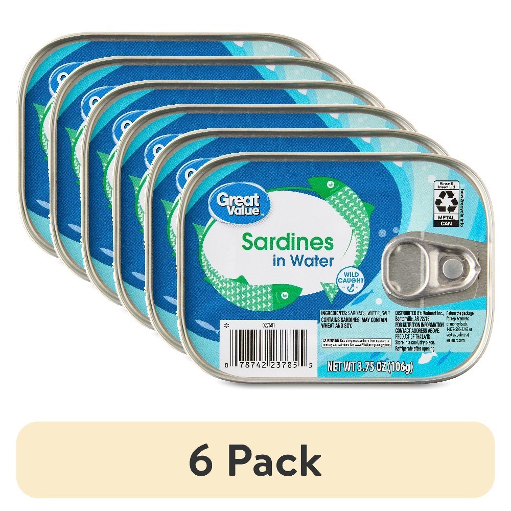 Sardines in Water Canned Fish 6 Pack 3.75 oz Healthy Protein Snack