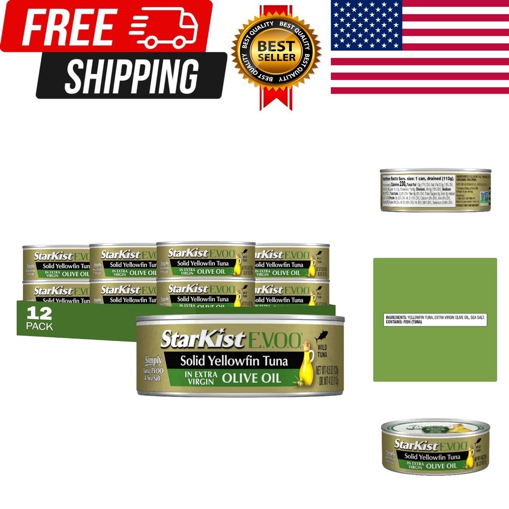 E.V.O.O. Solid Yellowfin/light Tuna in Extra Virgin Olive Oil – 4.5 oz Can Pa…