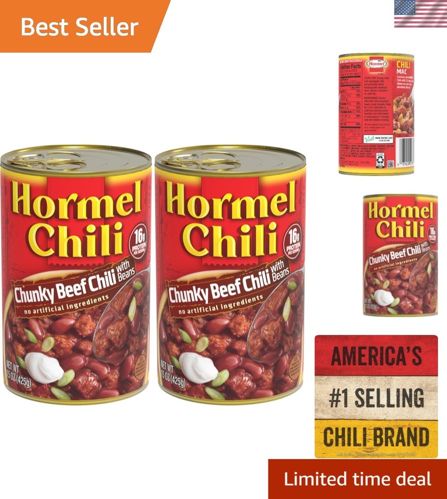 Delicious Gluten-Free Chunky Beef Chili with Beans – 15 oz, Two Cans for Sharing