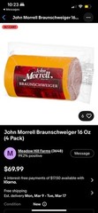 John Morrell Braunschweiger 16 Oz (4 Pack)