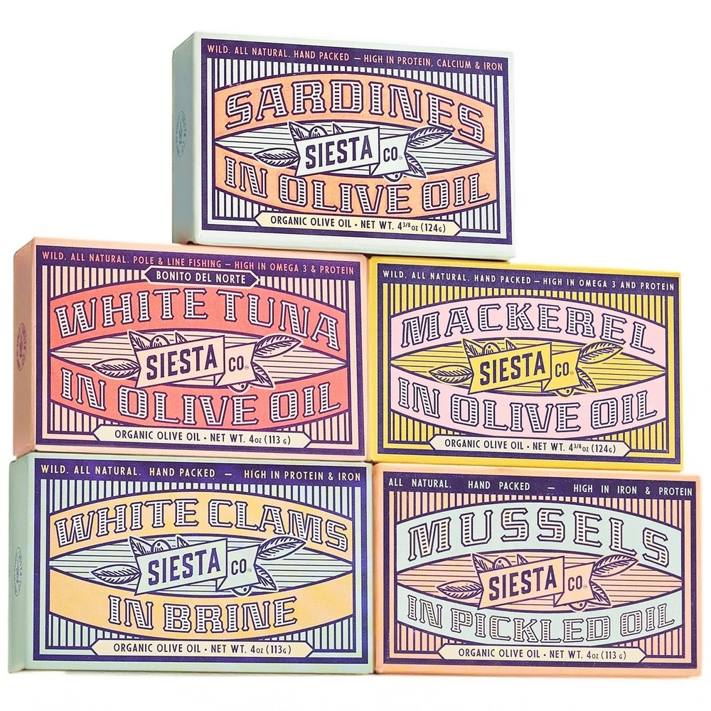 Siesta Co. Spanish Tinned Seafood Variety Pack – 5 Gourmet Cans of Sardines, …