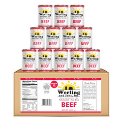 Werling Meat Canned Beef 14.5 Oz – Fully Cooked, Heat & Eat | Shelf Stable Canne