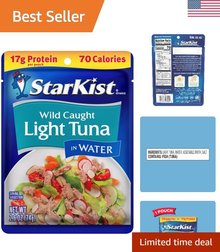 Chunk Light Tuna in Water, 2.6 oz Pouch 1 Pack Ready to Eat Wild Caught Tuna,…
