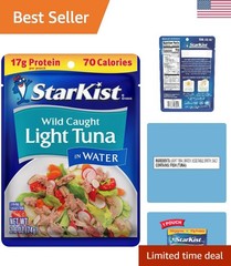 Chunk Light Tuna in Water, 2.6 oz Pouch 1 Pack Ready to Eat Wild Caught Tuna,…