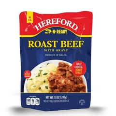 (3 pack) Hereford Fully Cooked Roast Beef with Gravy, Shelf Stable Pouch, 10 oz