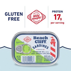 Wild Caught Sardines in Soybean Oil with Green Chilies 12 Pack 17g Protein