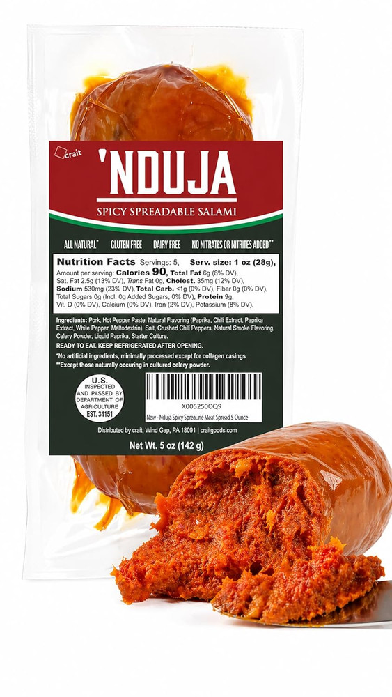 Nduja Spicy Spreadable Salami, Spicy Salami Spread Charcuterie Meat Spread 5 Oun