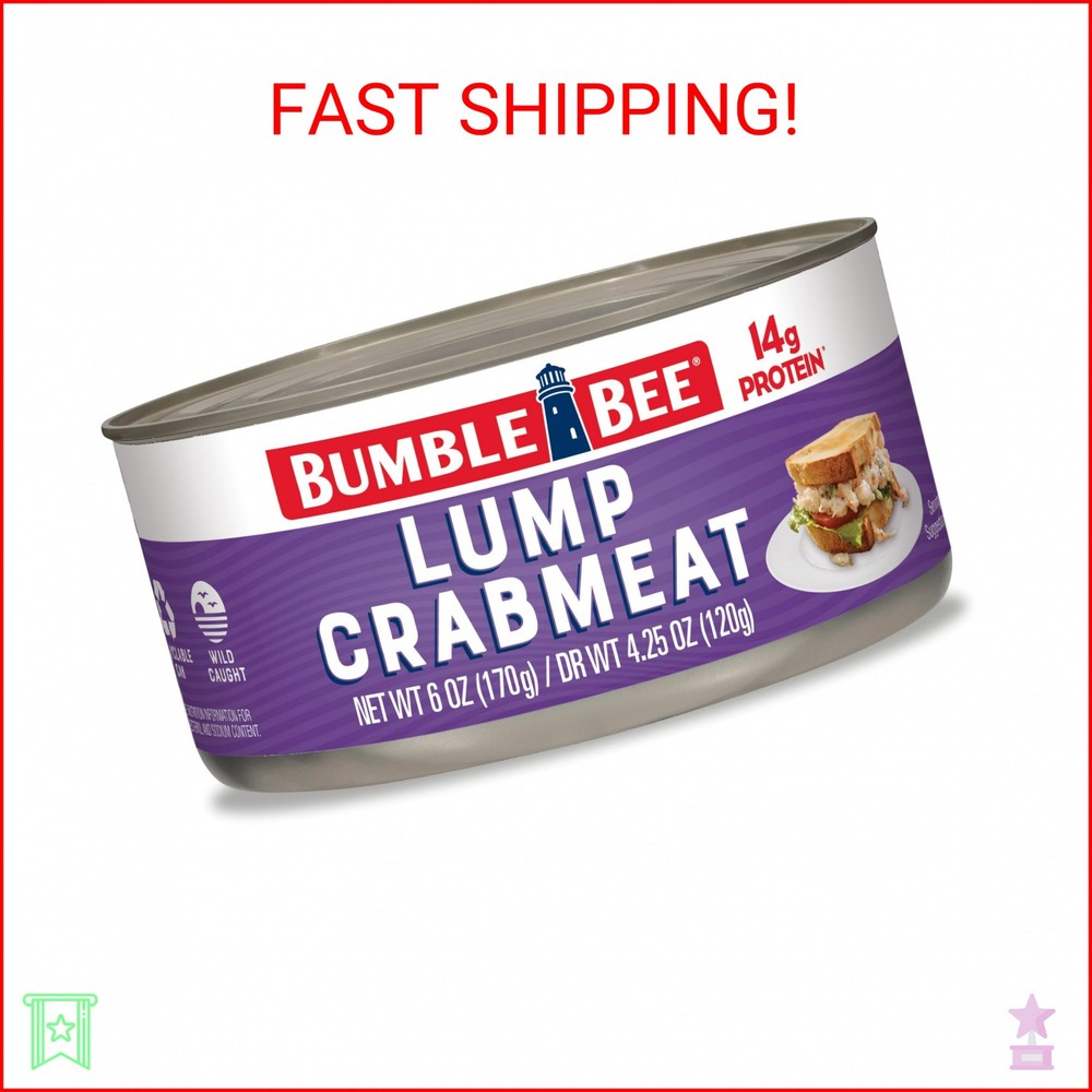 Bumble Bee Lump Crab Meat, 6 oz Can – 14g Protein & 1g Carb Per Serving – Wild C