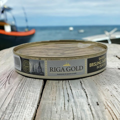 Riga Gold Smoked Brisling Sardines in Olive Oil 4.23 Clear Top Ounces (120G) (Pa