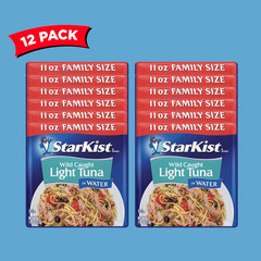 Chunk Light Tuna in Water, 11 Oz Pouch (12 Pack) Ready to Eat Wild Caught Tuna,