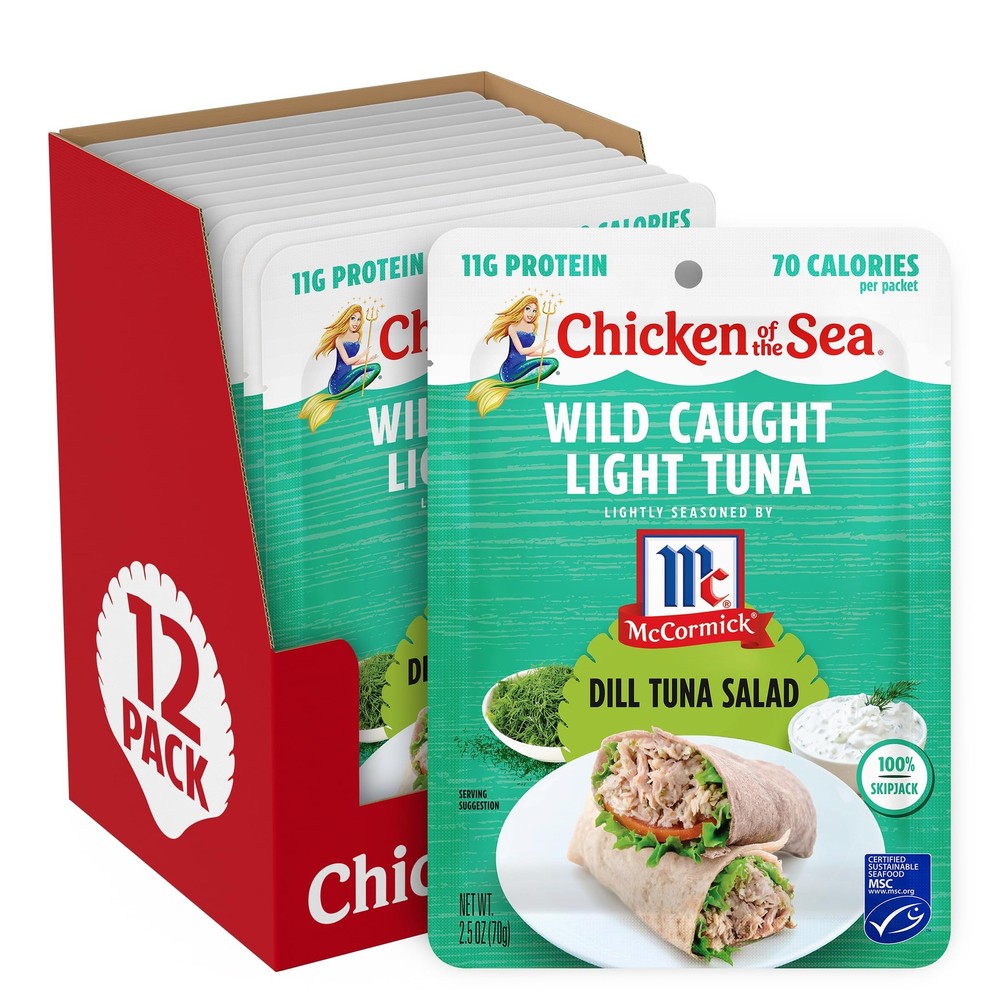 Chicken of the Sea Lightly Seasoned Dill Wild Caught Light Tuna, 2.5 Ounce Pa…