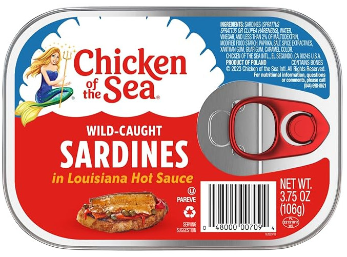 Chicken of the Sea Sardines: In Louisiana Hot Sauce (Pack of 4) 3.75 oz Cans