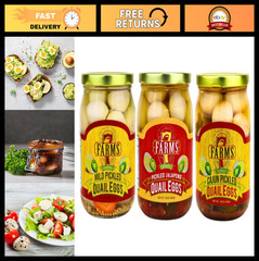 Pickled Quail Eggs Variety Pack – Mild, Jalapeno & Cajun Flavors – 16oz Jars