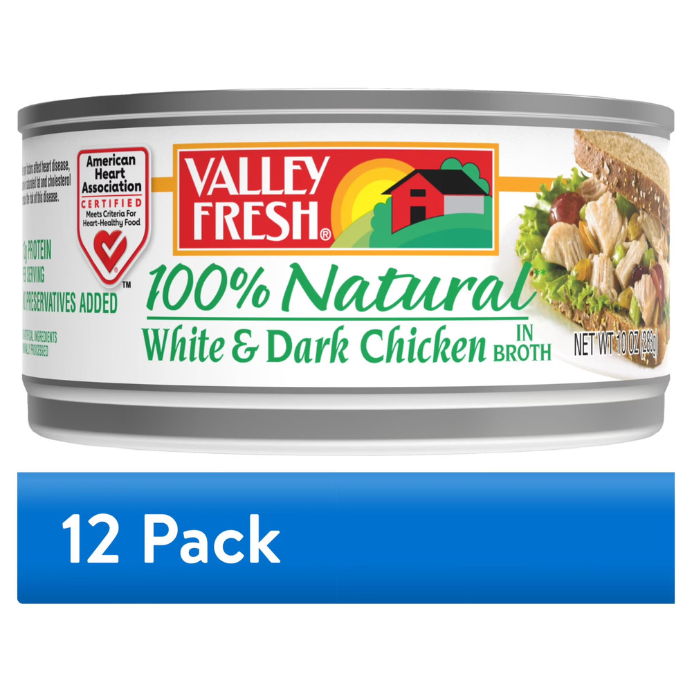 (12 Pack) Valley Fresh 100% Natural Chicken in Water – 10 oz Cans Bulk Meat Case