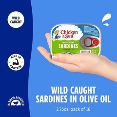 Sardines in Olive Oil, 3.75 Oz. Cans (Pack of 18), Wild Caught Canned Sardines,