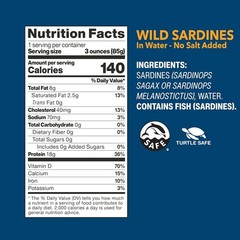 Sustainable Wild Sardines in Water – Meaty, Tender, No Salt Added, 4.4 oz x 12