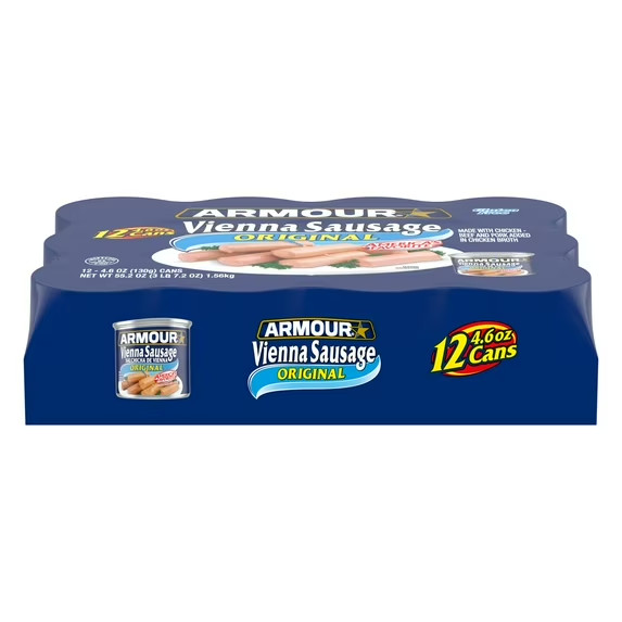 Armour Original Vienna Sausage -12g Protein Per Serving, 4.6 oz Can Pack of 12,,