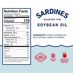 Wild Caught Sardines in Soybean Oil, 3.75 oz Can (Pack of 12) – 14g Protein p…