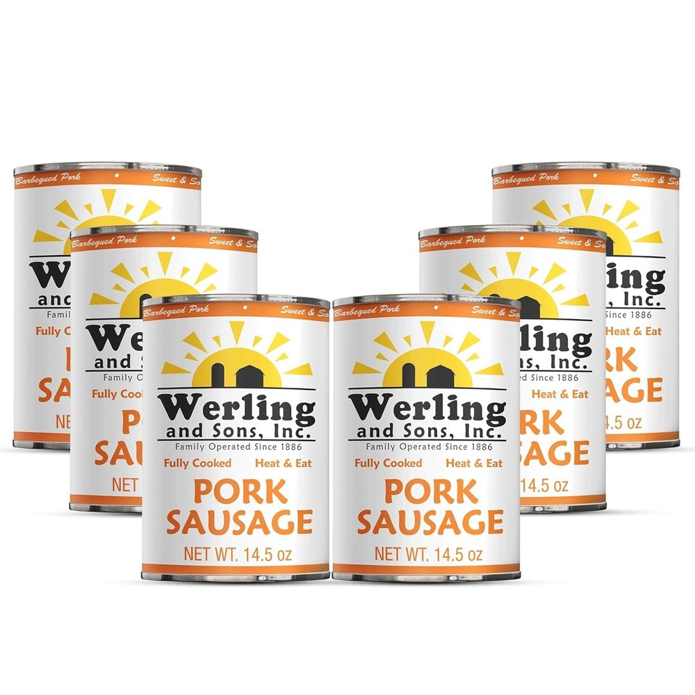 6 Cans- Werling & Sons Canned Heat & Eat Pork Sausage 14.5 Oz Fully Cooked