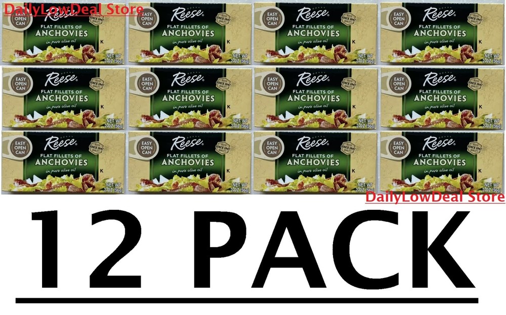 12 PACK – Flat Fillets of Anchovies in Pure Olive Oil, 2 oz (Total 24 oz)