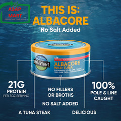 Wild Planet Albacore Wild Tuna, No Salt Added, Canned Tuna, Pole & Line Caught,