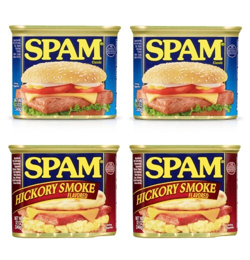 SPAM Classic + Hickory Smoke, 4 Set 12 oz. Cans, Meat Food Pork – Exp. 2025