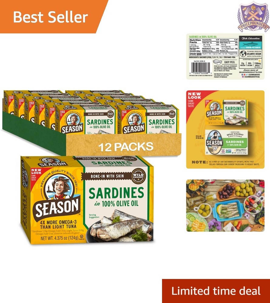 Sardines in Olive Oil Wild Caught 22g Protein Omega-3 Calcium Canned Snacks