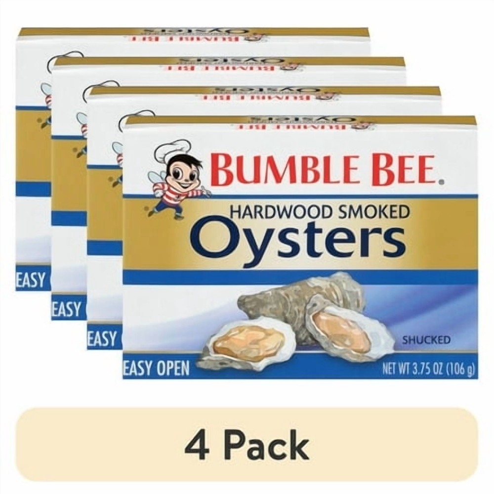 Bumble Bee Hardwood Smoked Oysters, 4 Pack 3.75 oz Cans, Ready To Eat Seafood
