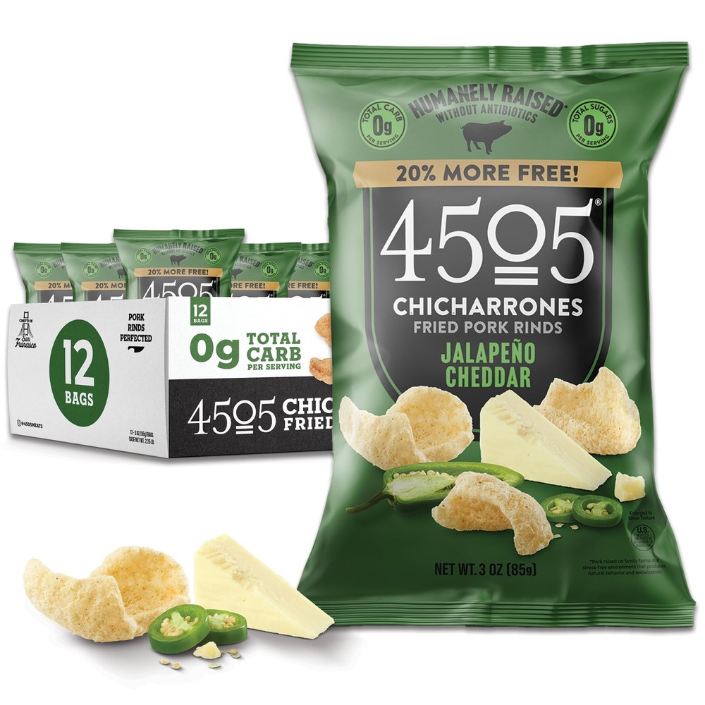 4505 Jalapeno Cheddar Seasoned Chicharrones, Fried Pork Rinds – Jalapeno Ched…