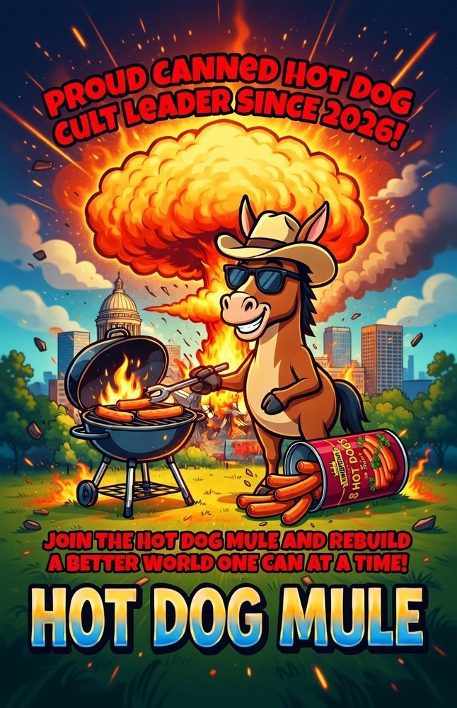 8 Hot Dogs in Brine Canned, 10 cans +1 obnoxiously large cult leader T-Shirt