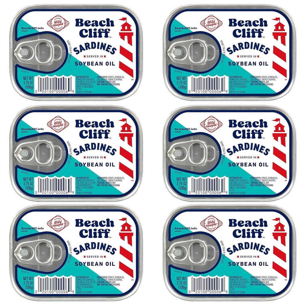 Beach Cliff Wild Caught Sardines in Soybean Oil 3.75oz Can Pack of 6