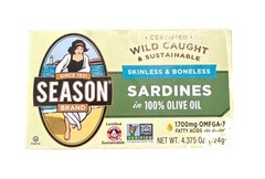 Season Wild Caught Skinless & Boneless Sardines in 100% Olive Oil One 4.4Oz Can