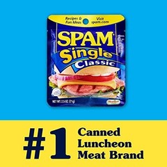 SPAM Classic Single Pouch 2.5 Ounce 12 Pack Fully Cooked Pork and Ham 9g of P…