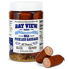 Bay View Smoked Pickled Polish Sausage, 9g of Protein, Mild, 8oz | No MSG, Glute